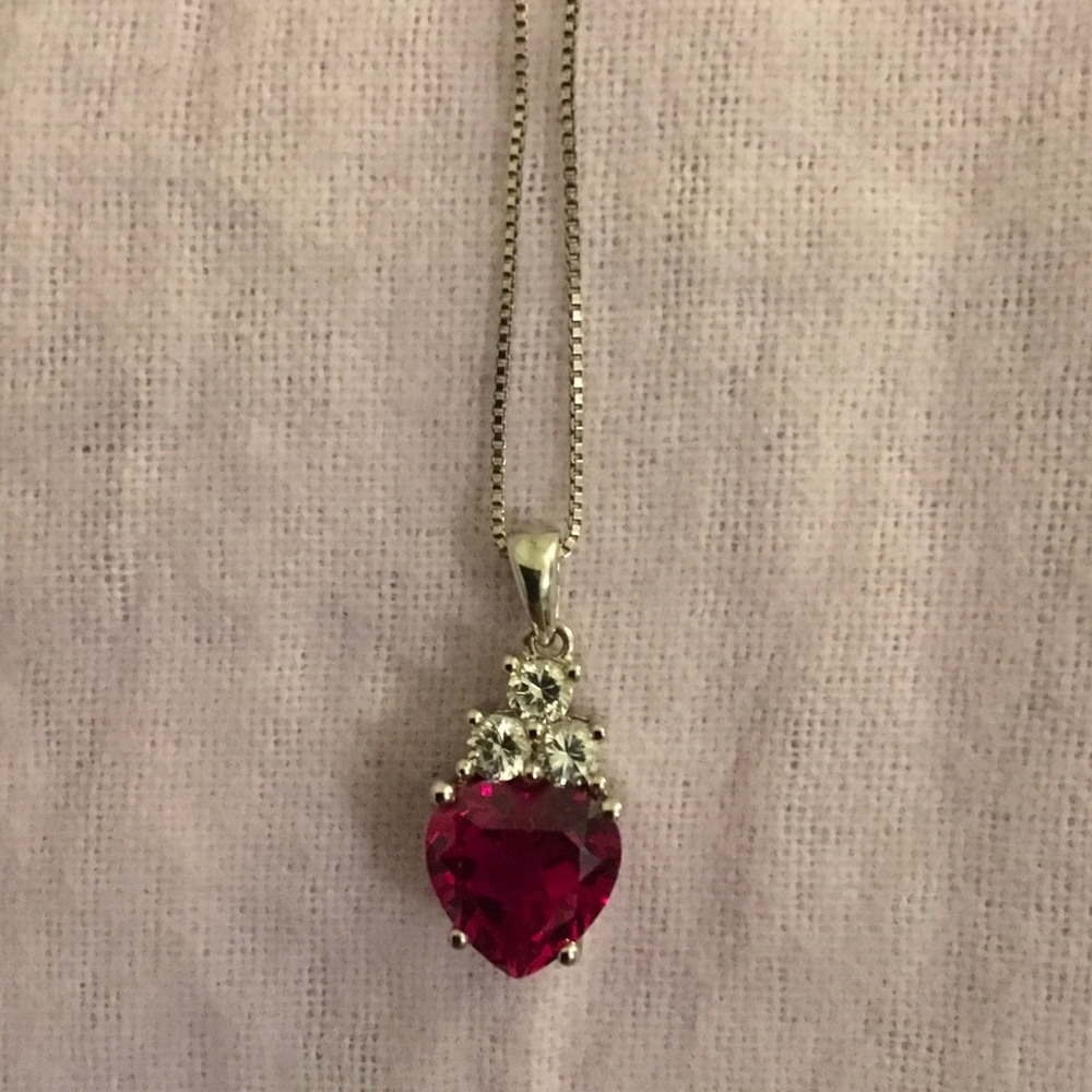 Lab Created Heart ❤️ Ruby Sterling Silver Necklace